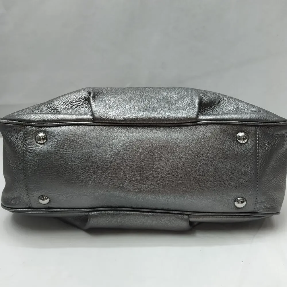 Michael Kors Metallic Gray Leather Double Handles Shoulder Bag